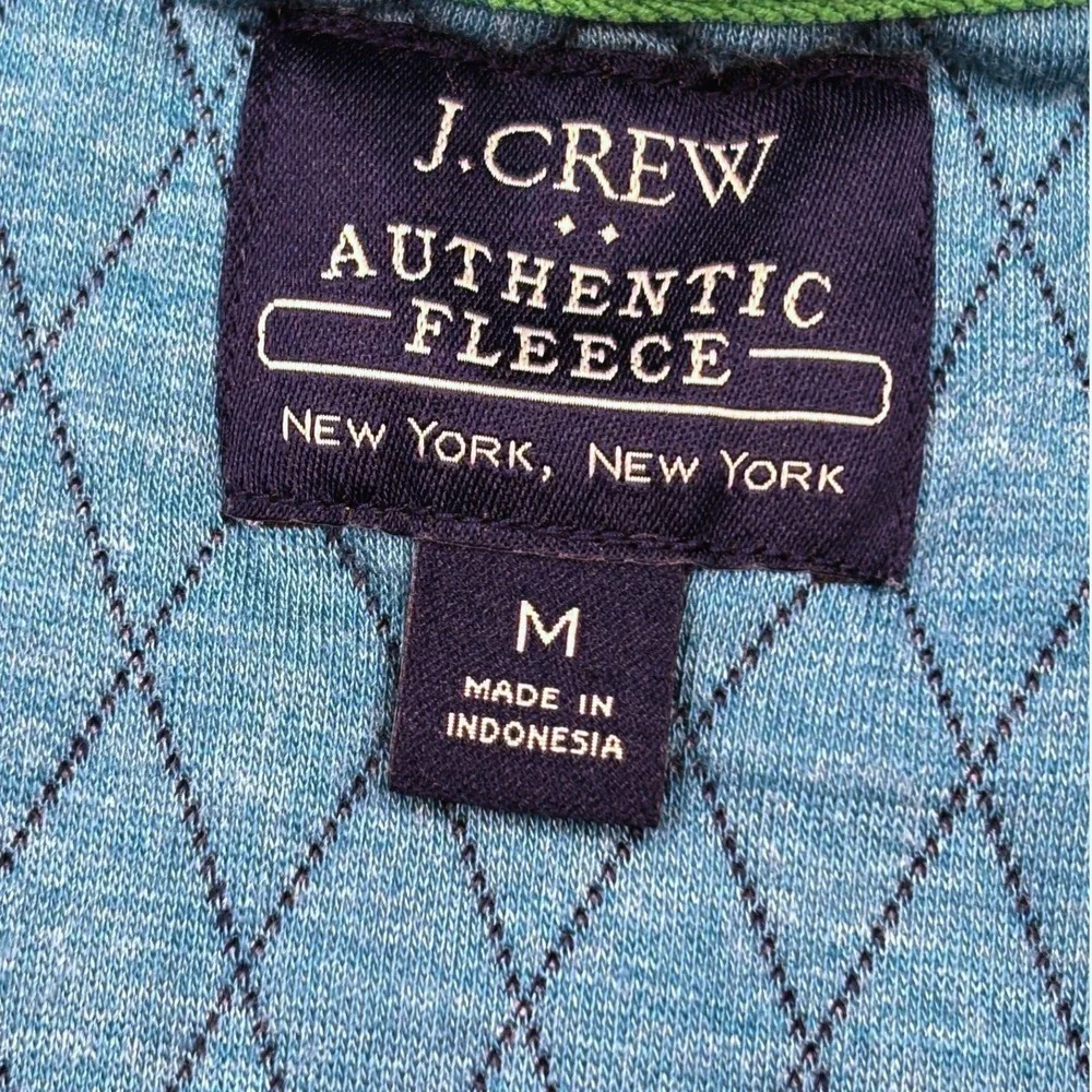 JCrew Mens Quilted Quarter Zip Pullover Sweater Navy Blue Teal Size Medium BL209